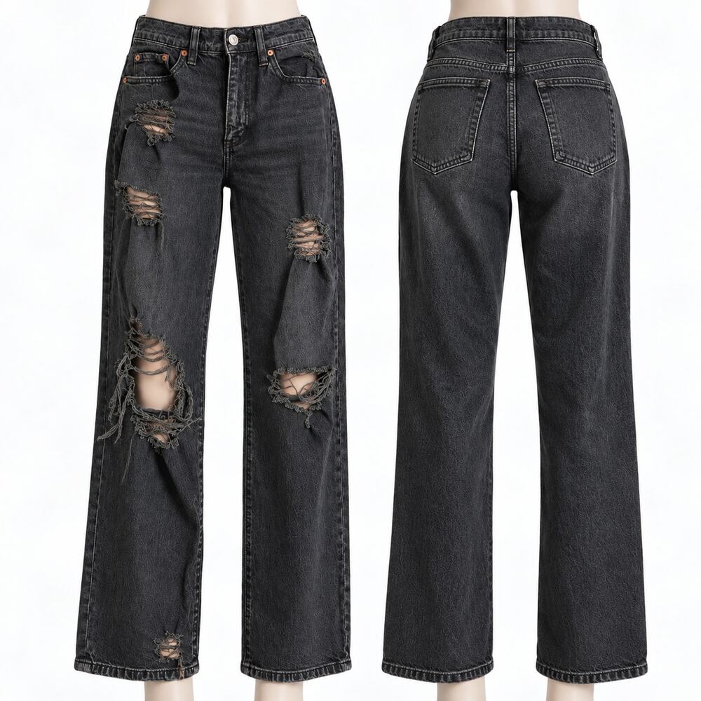 DAZE Tough Love Black Distressed High Rise Straight Jeans Women's 24